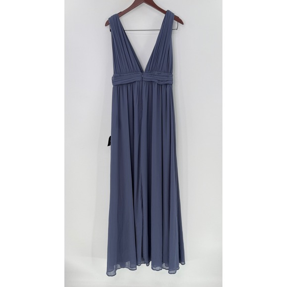 NWT Lulus Heavenly Hues Dusty Blue Maxi Dress V-Neck Chiffon Gown 43449 XL FLAW - Picture 2 of 12